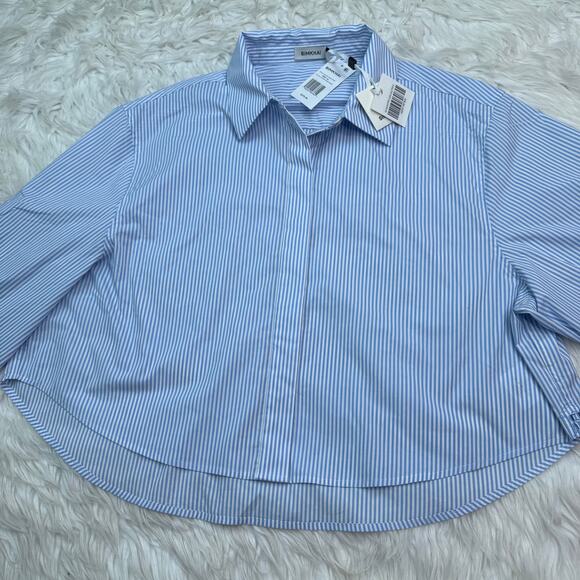 Simkhai Renata Cropped Button Down Shirt Classic Blue Stripe Size XL NWT - Picture 8 of 16